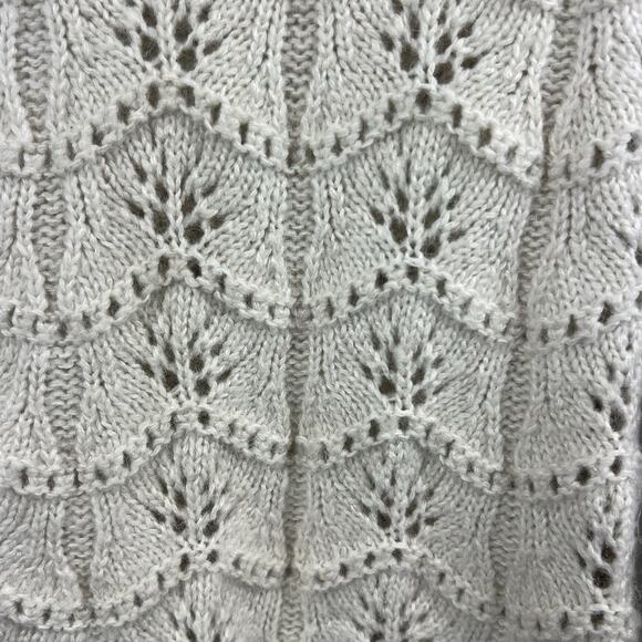 Gap Cream Ivory Pointelle Knit Sweater Sz M Tall Wool Blend Puff Sleeve - Picture 6 of 10